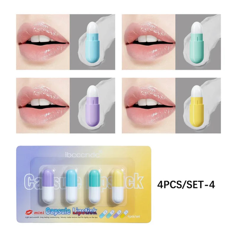 New Mini 12-Color Capsule Lipstick Set Waterproof Non-Stick Cup Carry Pill Lipstick Novelty Lips Makeup DIY Lipstick for Women