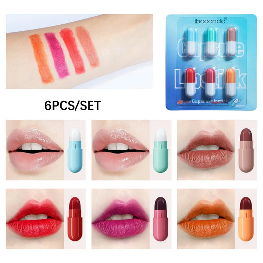 New Mini 12-Color Capsule Lipstick Set Waterproof Non-Stick Cup Carry Pill Lipstick Novelty Lips Makeup DIY Lipstick for Women