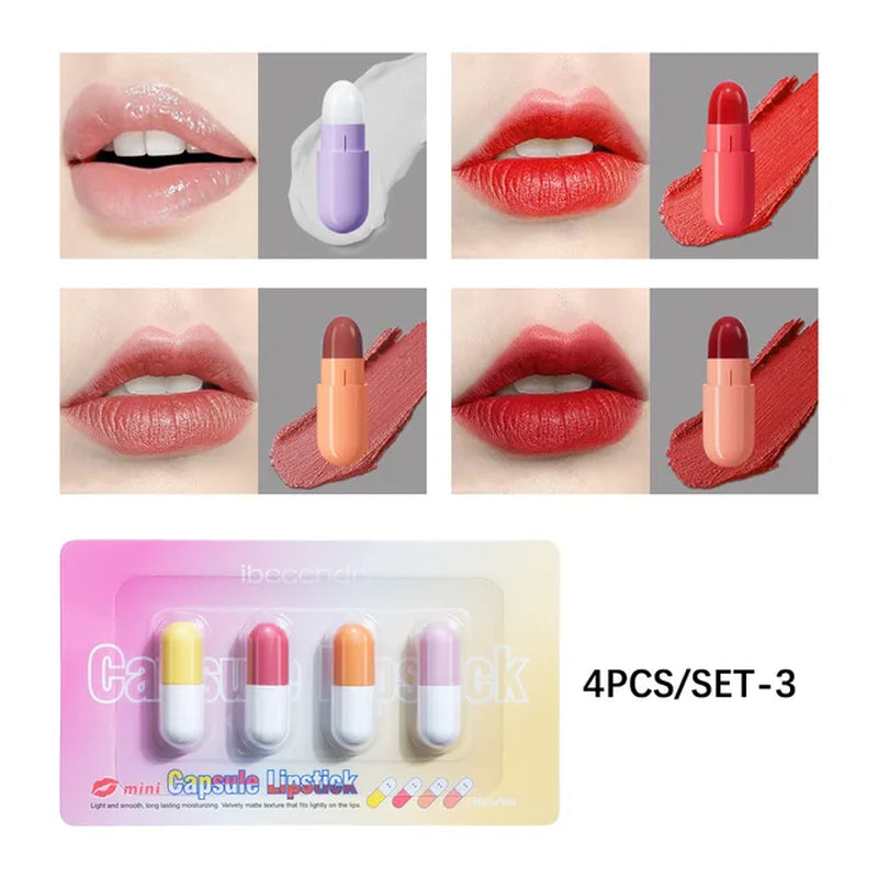 New Mini 12-Color Capsule Lipstick Set Waterproof Non-Stick Cup Carry Pill Lipstick Novelty Lips Makeup DIY Lipstick for Women