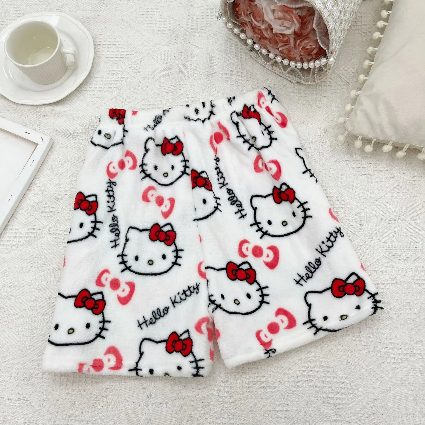 Sanrio Hello Kitty Y2K Women'S Pajama Shorts Summer Home Casual Shorts Loose Printed Plush Shorts Gift