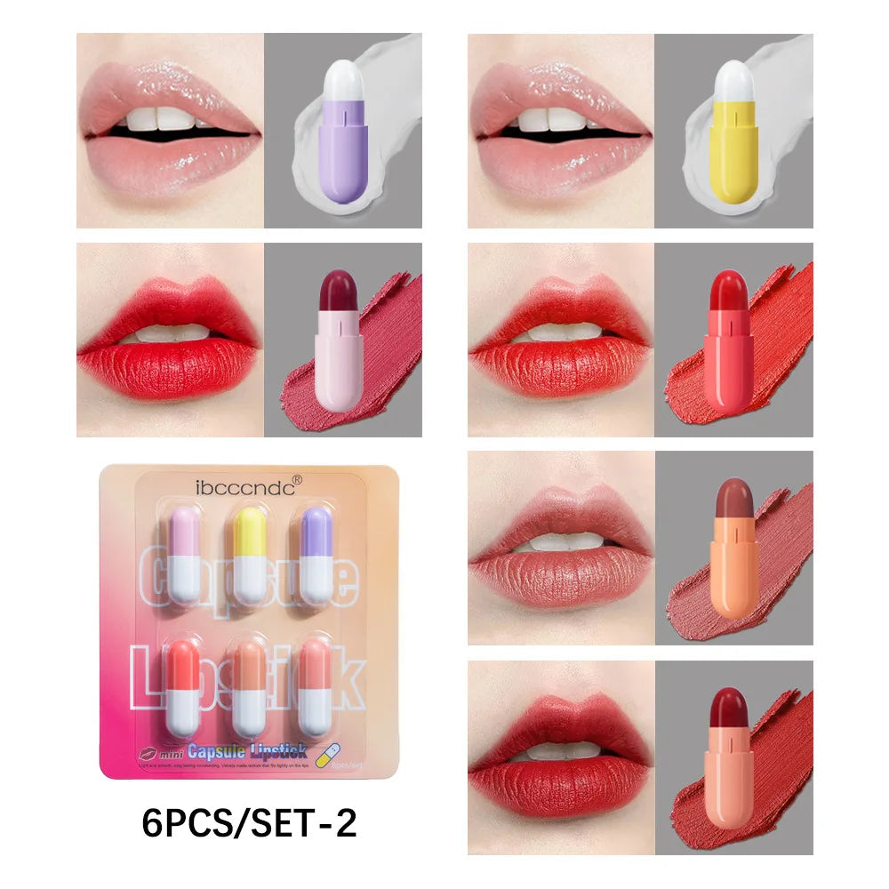 New Mini 12-Color Capsule Lipstick Set Waterproof Non-Stick Cup Carry Pill Lipstick Novelty Lips Makeup DIY Lipstick for Women