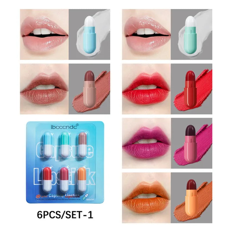 New Mini 12-Color Capsule Lipstick Set Waterproof Non-Stick Cup Carry Pill Lipstick Novelty Lips Makeup DIY Lipstick for Women