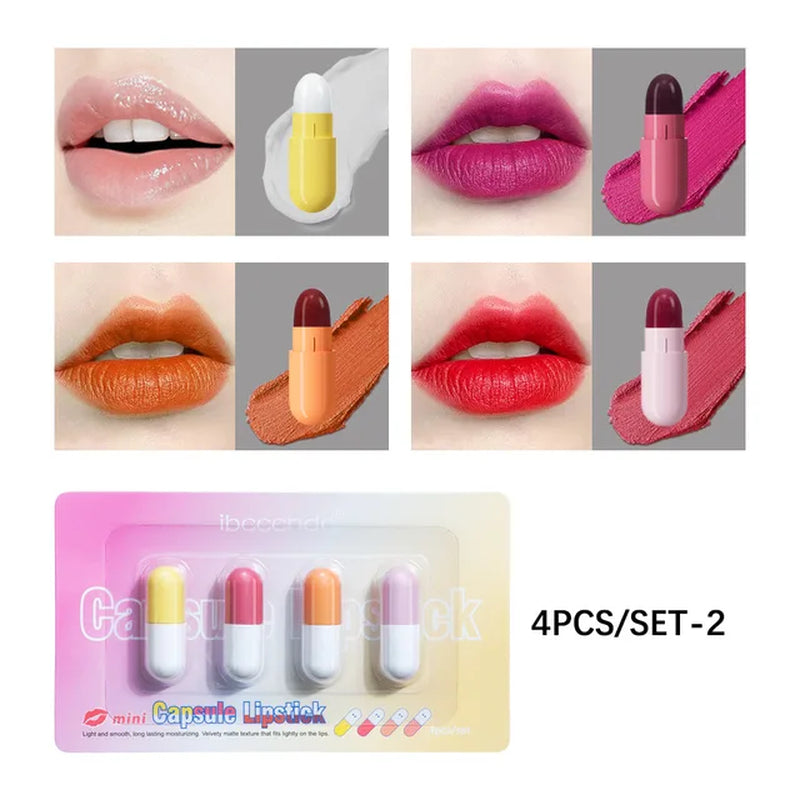 New Mini 12-Color Capsule Lipstick Set Waterproof Non-Stick Cup Carry Pill Lipstick Novelty Lips Makeup DIY Lipstick for Women