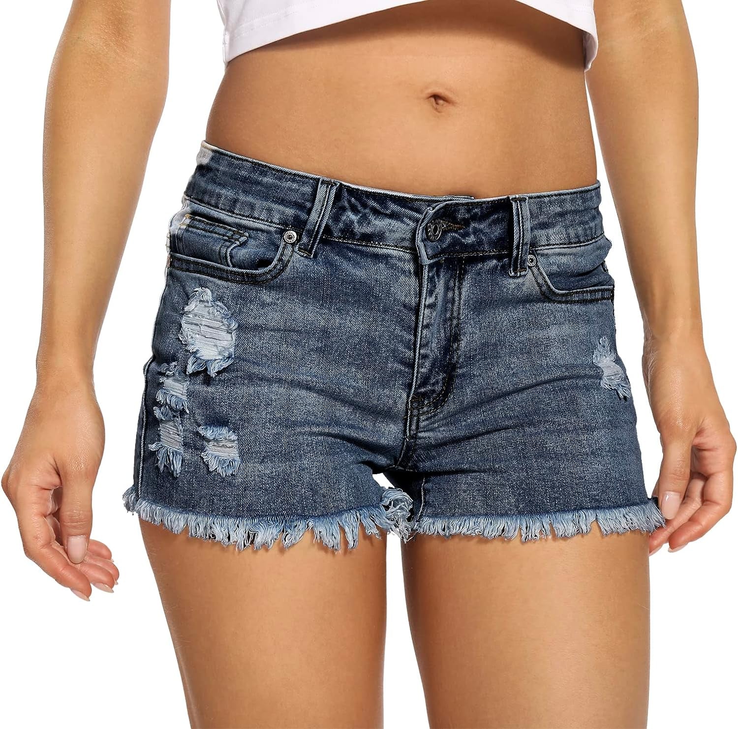 Distressed Jean Shorts for Women Summer Stretch Denim Fray Hem Short Jeans